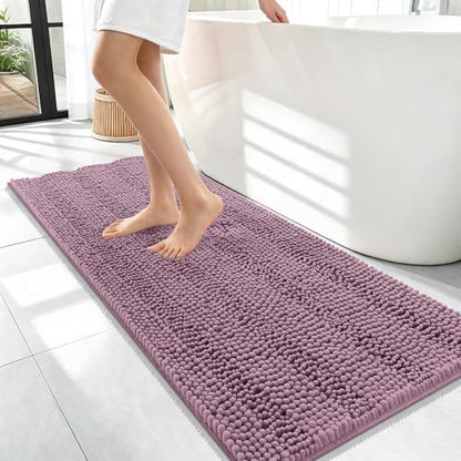 OLANLY Thick Bathroom Runner Rugs 47x17, Soft Chenille Bath Rugs, Deep Plum