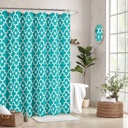 Fabric Modern Extra Long Shower Curtains for Bathroom-Turquoise and White
