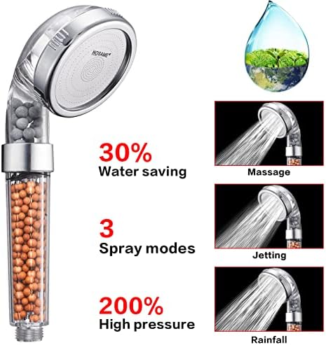 NOSAME Shower Head, Filter Filtration High Pressure Water Saving 3 Mode Function Spray Handheld Showerheads for Dry Skin & Hair
