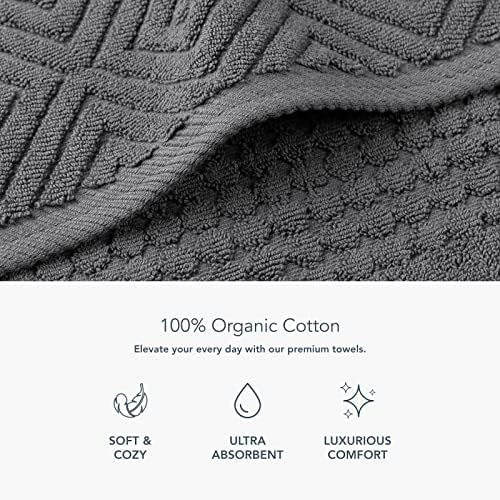 Texere 100% Organic Cotton Diamond Jacquard 700 GSM Luxury Bath Towel Sets - Ultra Soft and Absorbent Hotel and Spa Quality (Diamond, Charcoal, 2 Bath & 2 Hand Towels)