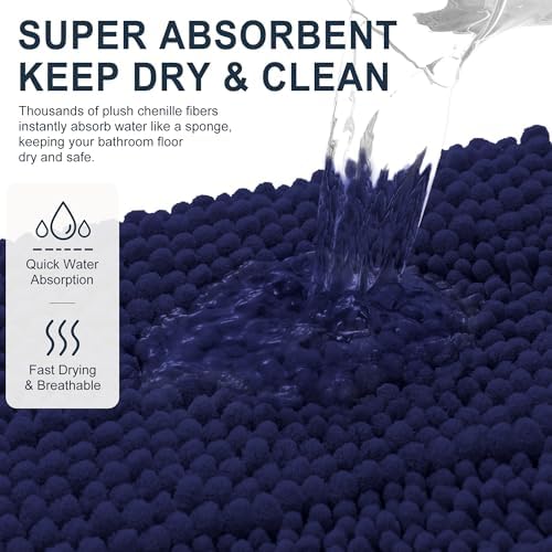 Smiry Thick Small Chenille Bathroom Rugs 24x16, Bath Mat, Twilight Sapphire