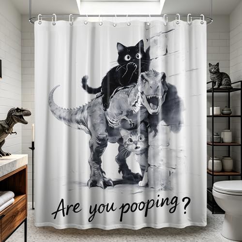 Black Cat Riding Dinosaur Shower Curtain Dino, 60x72 Inchs