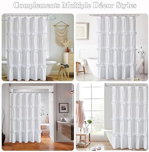 Homechoice Decor Ruffle Shower Curtain 60" x 72" White, Stall Size