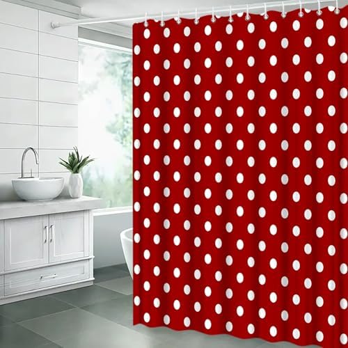 Polka Dot Shower Curtain Red White Retro Spot Vintage Fabric Decorative Bathroom Curtains with Hooks,70" Wx75 H