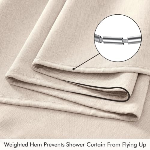 ANRODUO Beige Extra Long Linen Fabric Shower Curtain Set - W72xL108