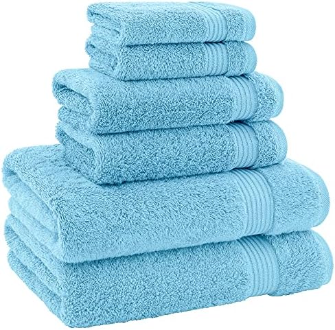 American Veteran Towel, 100% Cotton Turkish 6 Piece Towel Set Luxury Towels Set of 6 for Bathroom Essentials, 2 Bath Towels 2 Hand Towels 2 Washcloths, Sky Blue