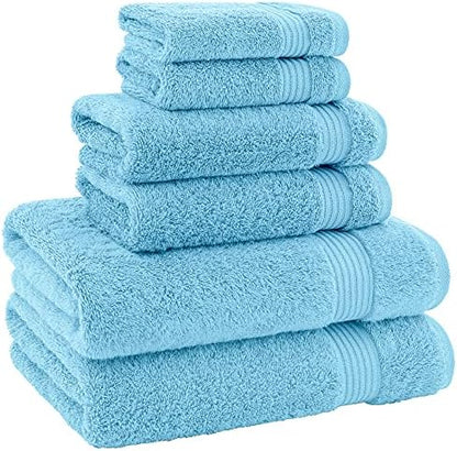 American Veteran Towel, 100% Cotton Turkish 6 Piece Towel Set Luxury Towels Set of 6 for Bathroom Essentials, 2 Bath Towels 2 Hand Towels 2 Washcloths, Sky Blue