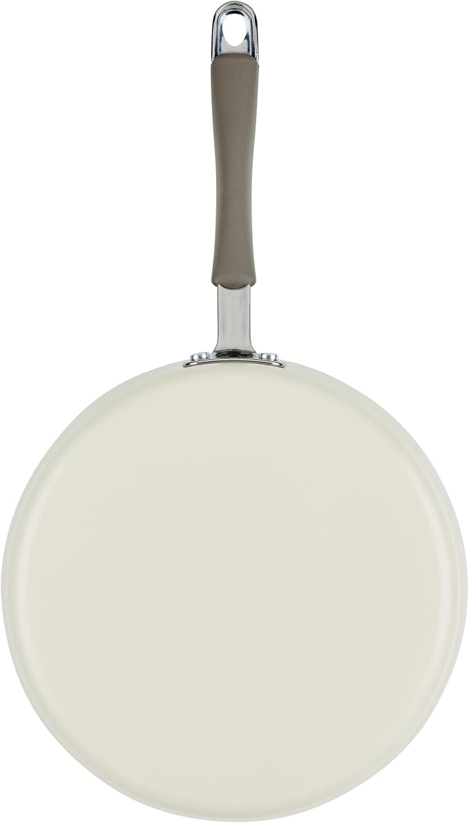 Rachael Ray Cucina Ceramic Nonstick Saute Pan with Lid, 3 Quart Non Stick Sauteuse Pan, Dishwasher Safe - Almond