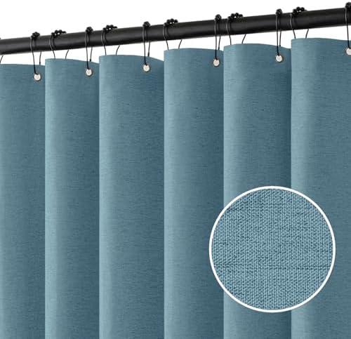 MIULEE Linen Fabric Shower Curtain Moonlight Blue W72*L72 12 Metal Hooks