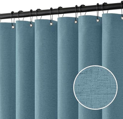 MIULEE Linen Fabric Shower Curtain Moonlight Blue W72*L72 12 Metal Hooks