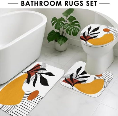 Bathroom Sets with Shower Curtain and Rugs, 4 Pcs, Geometric Boho