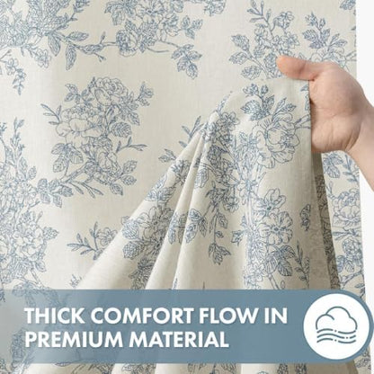 Linen Blue Floral Shower Curtain W72*L78 Inches Long