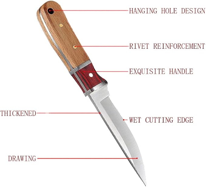 Two 3-Inch Super Sharp Knife with PU Protective Sleeve,High Carbon Steel Durable Portable Wooden Handle Knife for Outdoor,Picnics,Kitchen Cooking(Meat,Fruits,Vegetables,Seafood)