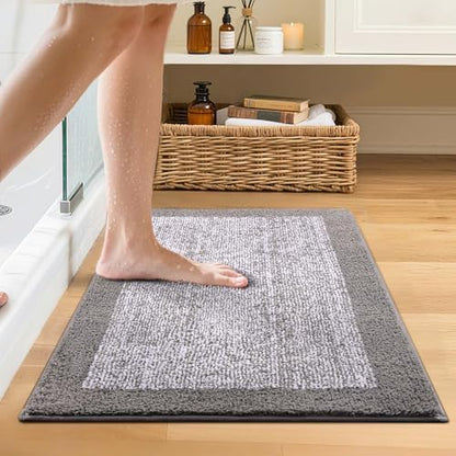 Bathroom Rugs 24x17 Non Slip Washable, Soft Absorbent Bath Mat Light Grey