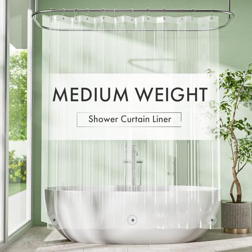 Amazer Plastic Shower Curtain Liner with Magnets, 72x72 Clear Shower Liner Medium Weight Waterproof Inside Shower Curtains Liner for Bathroom with Rustproof Grommet