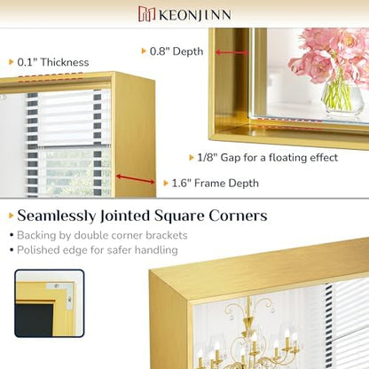 Keonjinn 16x24 Inch Gold Bathroom Mirror for Over Sink, Brushed Framed