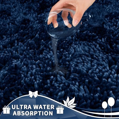 Yimobra Toilet Rugs U Shaped Washable, Extra Thick Soft Absorbent Chenille Contour Bathroom Rugs for Toilet 24x24 Inch, Quick Dry Non Slip Toilet Mat for Bath Floor, Blue