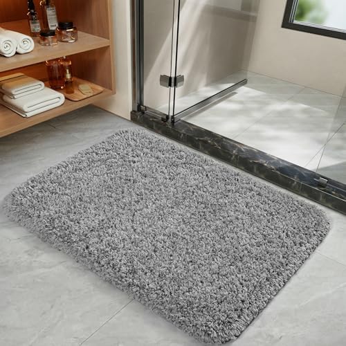 LOCHAS Bathroom Rugs 36x24 Inch, Microfiber Bath Rug Non Slip, Grey
