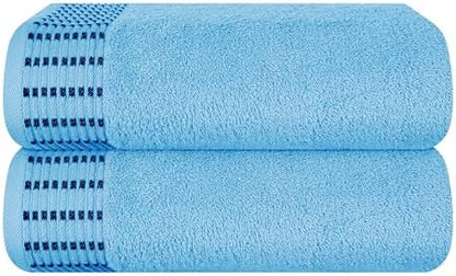 BELIZZI HOME Cotton 2 Pack Oversized Bath Towel Set 28x55 inches, Large Bath Towels, Ultra Absorbant Compact Quickdry & Lightweight Towel, Ideal for Gym Travel Camp Pool - Sky Blue