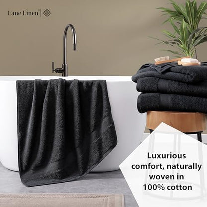 LANE LINEN Large Bath Sheets Absorbent Quick Dry 100% Cotton 2 Pack - Black