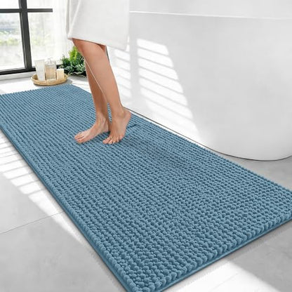 OLANLY Thick Chenille Bathroom Runner Rugs Mats 47x24, Airy Blue