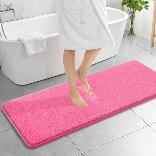 OLANLY Memory Foam Bathroom Runner Rugs 59x20, Absorbent Long Mat, Hot Pink