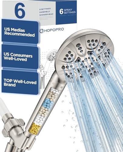 HOPOPRO 6-Mode Filtered High Pressure Handheld Shower Head, Brushed Nickle