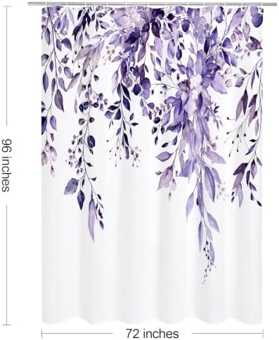 Gibelle Purple Eucalyptus Shower Curtain, Watercolor Floral Print, 72x96