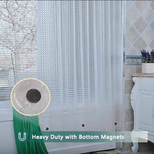 Clear Shower Curtain Liner, 100% Waterproof EVA 3D Shower Curtains with 3 Duty Heavy Bottom Magnets and 12 Rust Proof Grommets, 72x72 Weighted Shower Liner for Shower Stall, Bathtubs