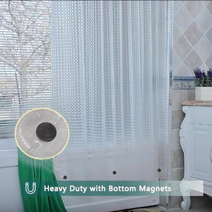 Clear Shower Curtain Liner, 100% Waterproof EVA 3D Shower Curtains with 3 Duty Heavy Bottom Magnets and 12 Rust Proof Grommets, 72x72 Weighted Shower Liner for Shower Stall, Bathtubs