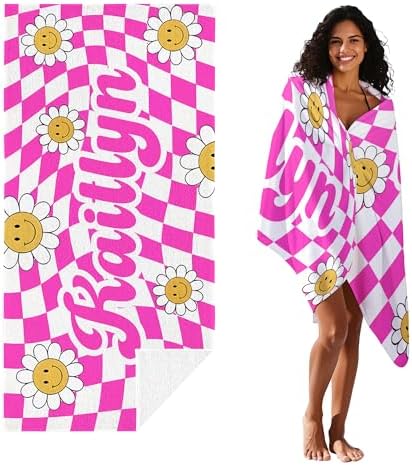 JML Personalized Beach Towel with Name, Custom Flower Beach Towel, Customized Microfiber Pool Towel, Quick Dry & Absorbent Swim Towel for Adult,Anniversary, Birthday, Summer Holiday,Vacation