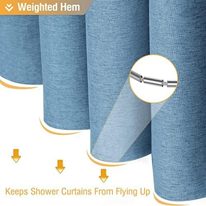 BTTN Moonlight Blue Linen Textured Waterproof Fabric Shower Curtain, 72x72