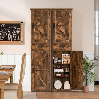 TEENFON Tall Bathroom Cabinet, Storage Cabinet with 6 Shelves & Drawer