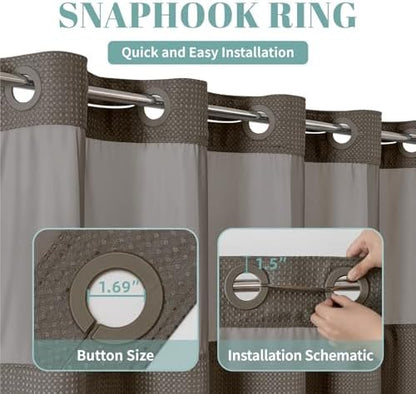 eachope No Hook Waffle Shower Curtain with Snap-in Liner, 54x80 Inch, Brown
