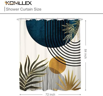 KOMLLEX Mid Century Blue Boho Abstract Modern Bathroom Shower Curtain Set