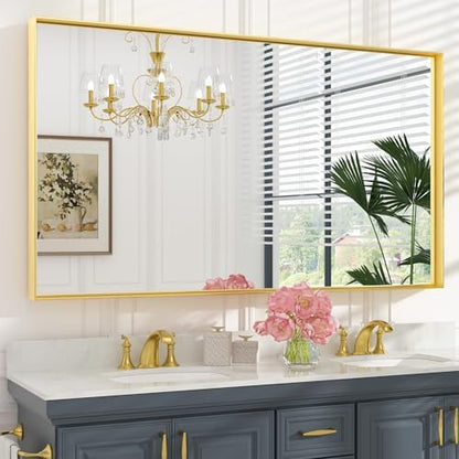 Keonjinn 60x36 Inch Gold Bathroom Mirror for Over Sink, Wall Mounted