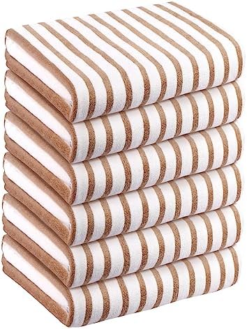 JML Microfiber Beach Towels, 6 Pack, 30" x 60", Cabana Stripe Coffee
