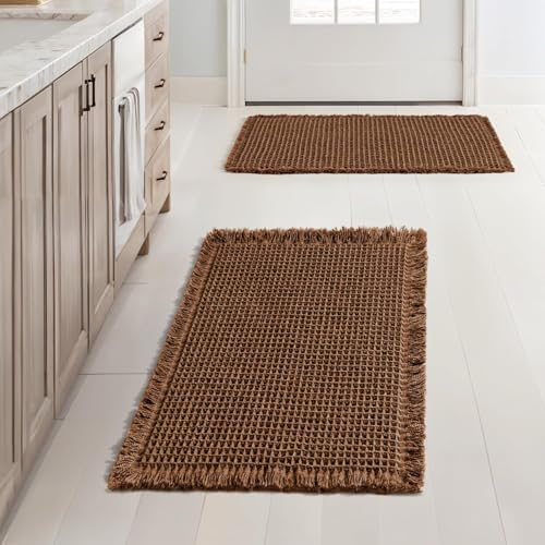 MIULEE Set of 2 Waffle Bathroom Rugs Boho Bath Mat Mocha 17x24 Inch