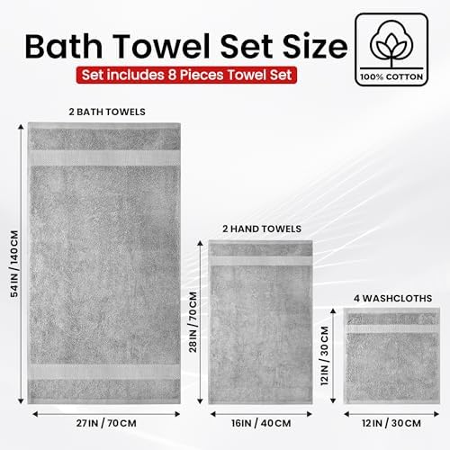 Infinitee Xclusives 100% Cotton Bath Towel Set – 8 Piece Bathroom Towel Set