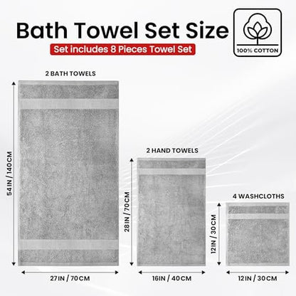 Infinitee Xclusives 100% Cotton Bath Towel Set – 8 Piece Bathroom Towel Set