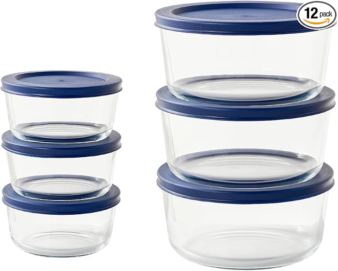 12-Piece Glass Food Storage Containers Set (6 Containers + 6 BPA-Free Lids) | 2-Cup & 4-Cup, Leakproof | Microwave, Freezer, Oven & Dishwasher Safe | Ideal for Meal Prep & Pantry Organization, Blue