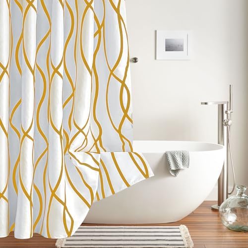 Fabric Modern Extra Long Shower Curtains for Bathroom-Textured Gold & White