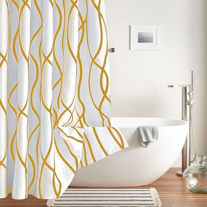 Fabric Modern Extra Long Shower Curtains for Bathroom-Textured Gold & White