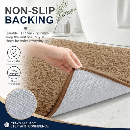 OLANLY Microfiber Bathroom Runner Rugs 47x24, Soft Bath Mat, Dark Beige