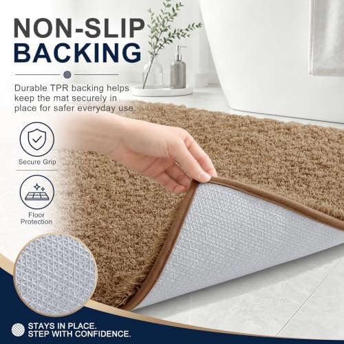 OLANLY Microfiber Bathroom Runner Rugs 47x17, Soft Bath Mat, Dark Beige
