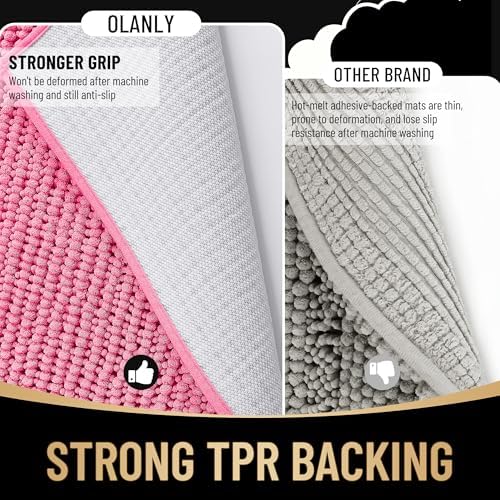 OLANLY Thick Chenille Absorbent Bathroom Rugs Mat 36x24, Hot Pink