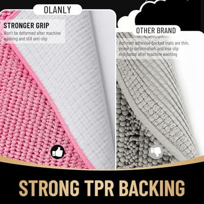 OLANLY Thick Chenille Small Bathroom Rugs Mats 24x16, Hot Pink