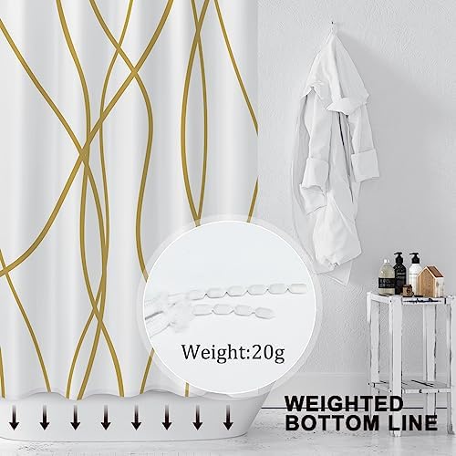 Striped Shower Curtain for Bathroom, Gold Light Brown White, 72x78