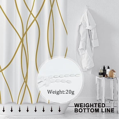 Striped Shower Curtain for Bathroom, Gold Light Brown White, 72x78