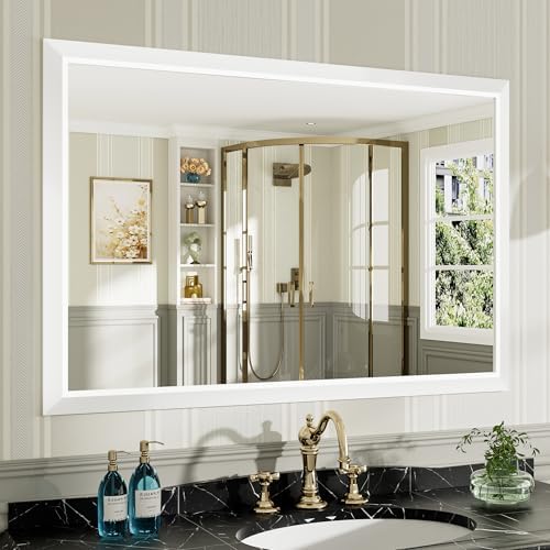 Briivue Bathroom Wall Mirror, White Metal Frame, 48x32 Inch